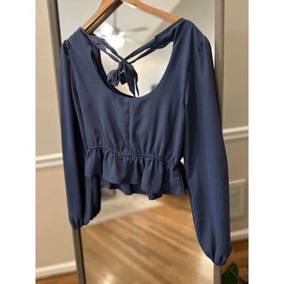 Kingston Grey Blue Peplum Sweetheart Top Medium - Picture 2 of 4